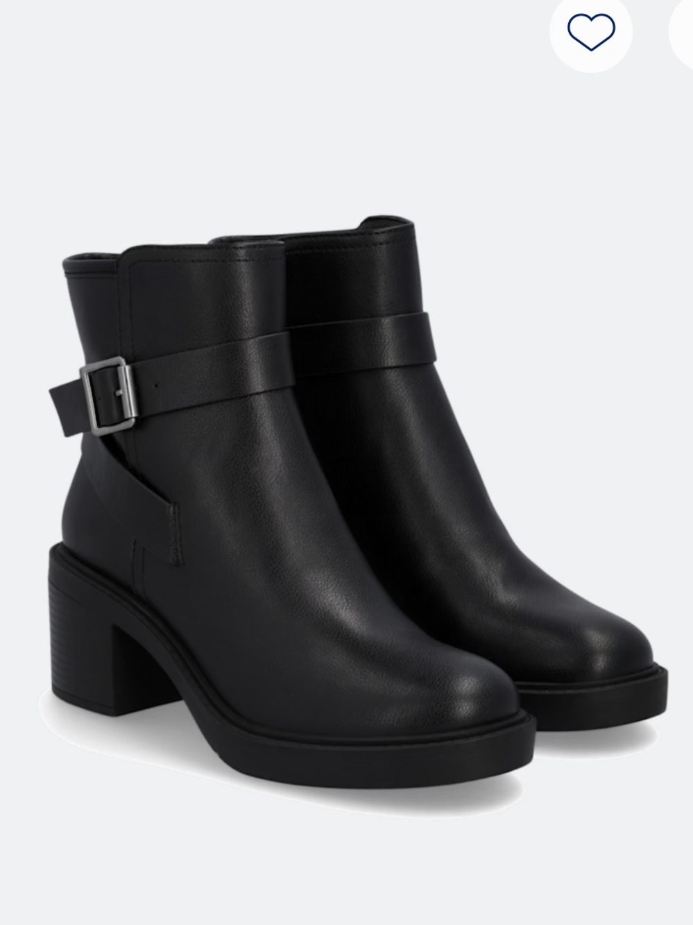 MIA Black Leather Ankle Booties with Buckle Accent | Eugenne Heeled Boot